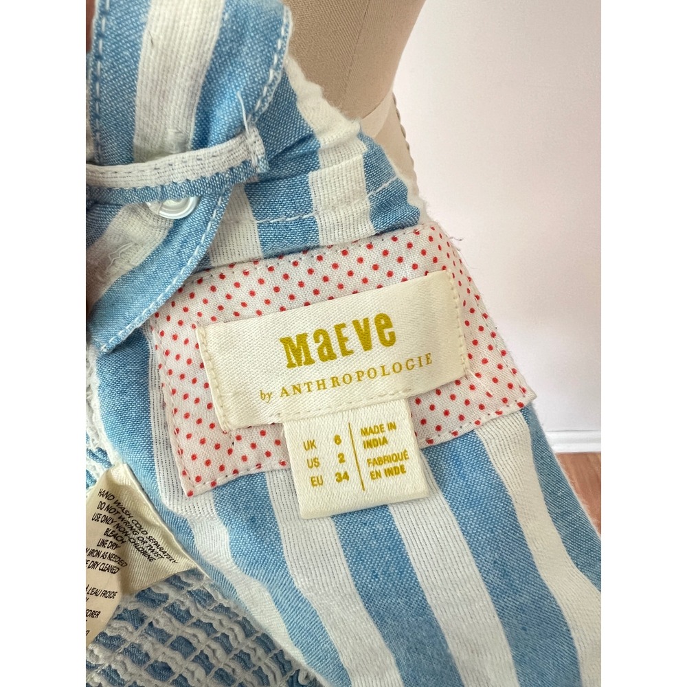 Maeve Anthropologie Bustier Top Blue White Striped Strawberry Embroidered 2 - Picture 7 of 9